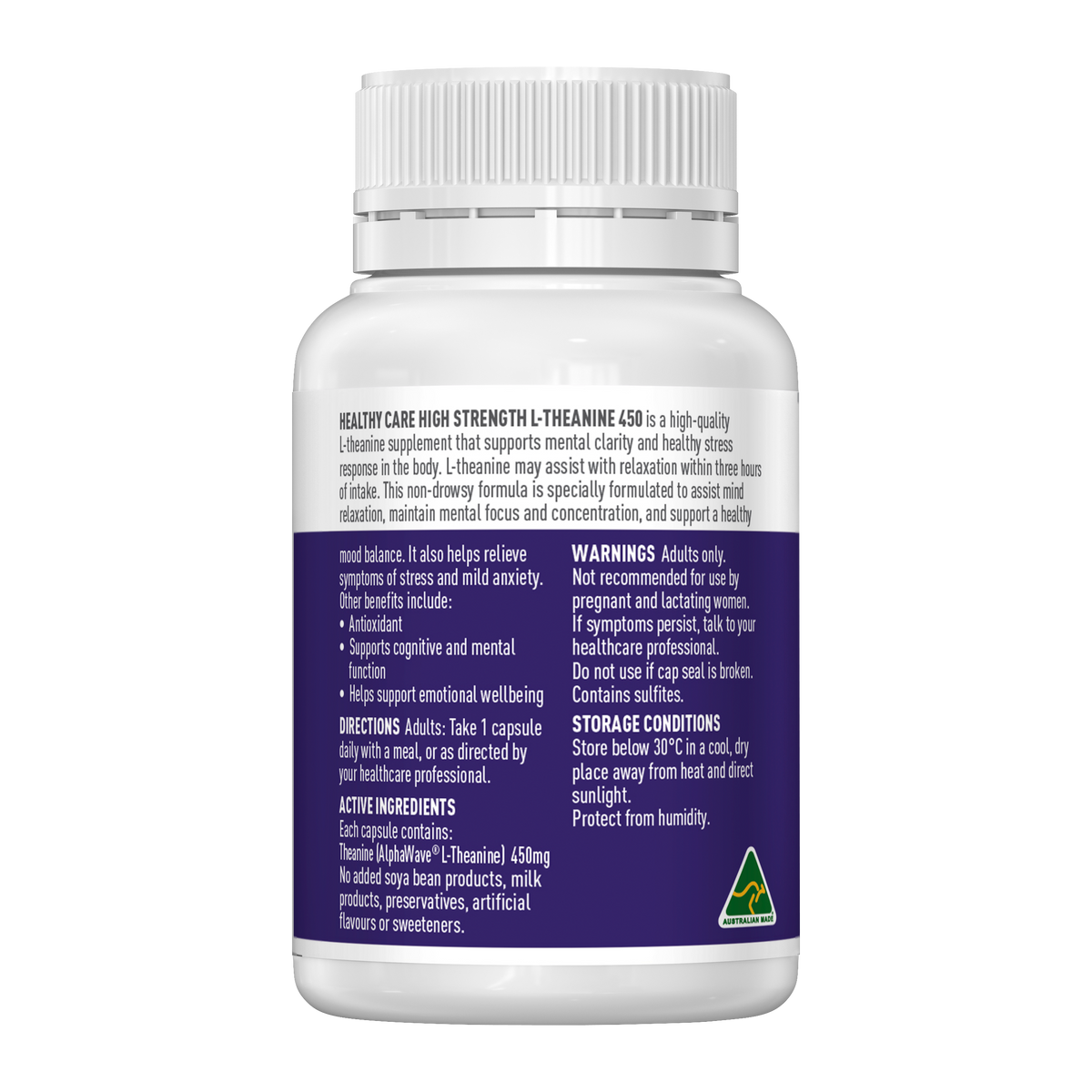 Healthy Care High Strength L-Theanine 450 - 30 Hard Capsules
