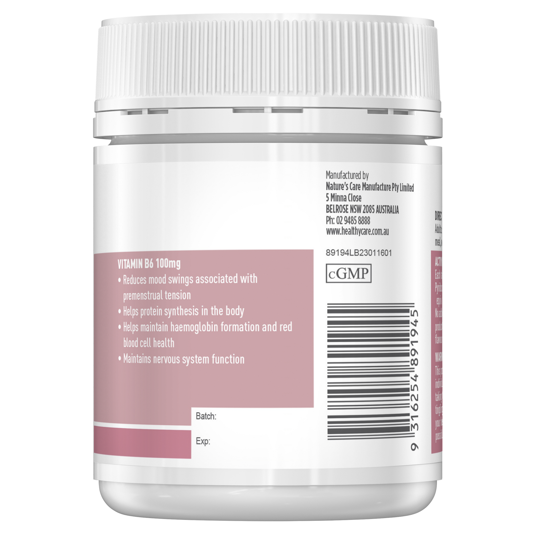 Healthy Care Vitamin B6 100mg - 120 Tablets