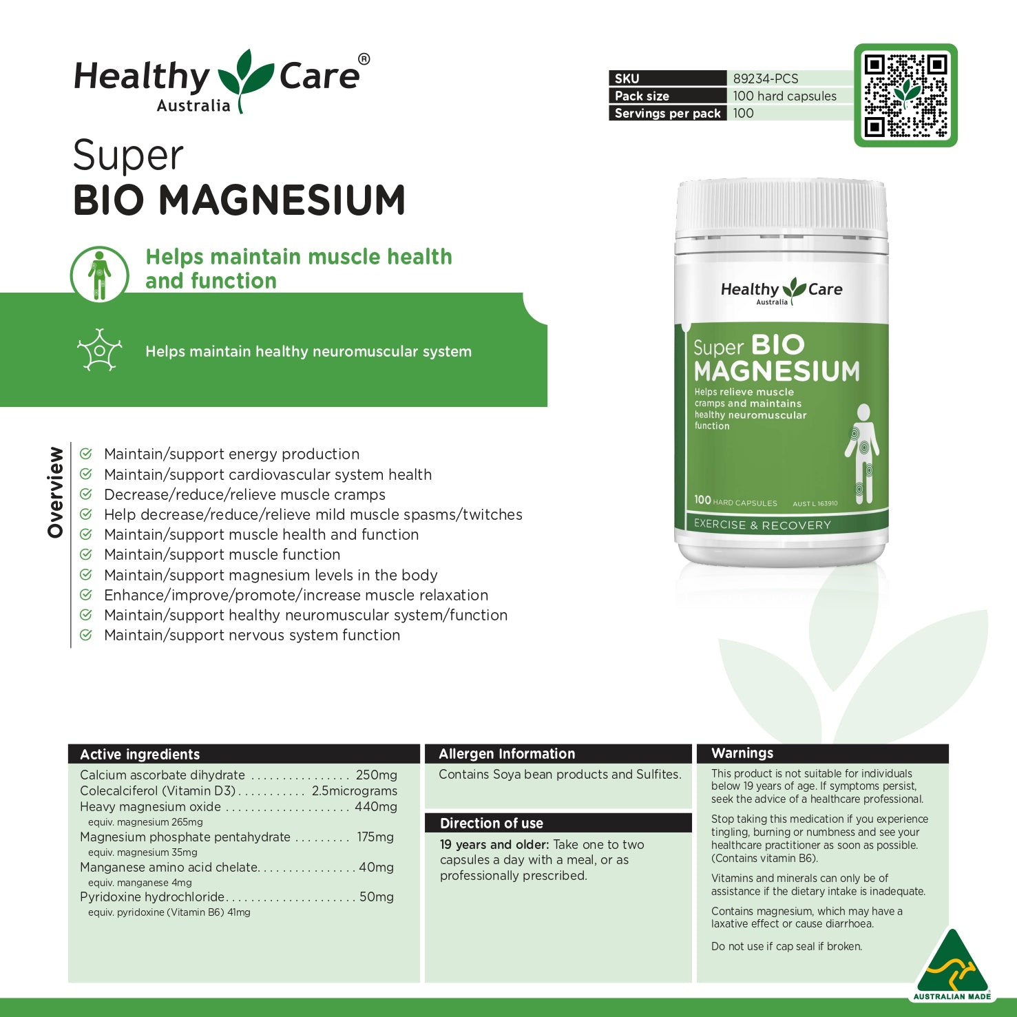 Healthy Care 超级生物镁- 100粒