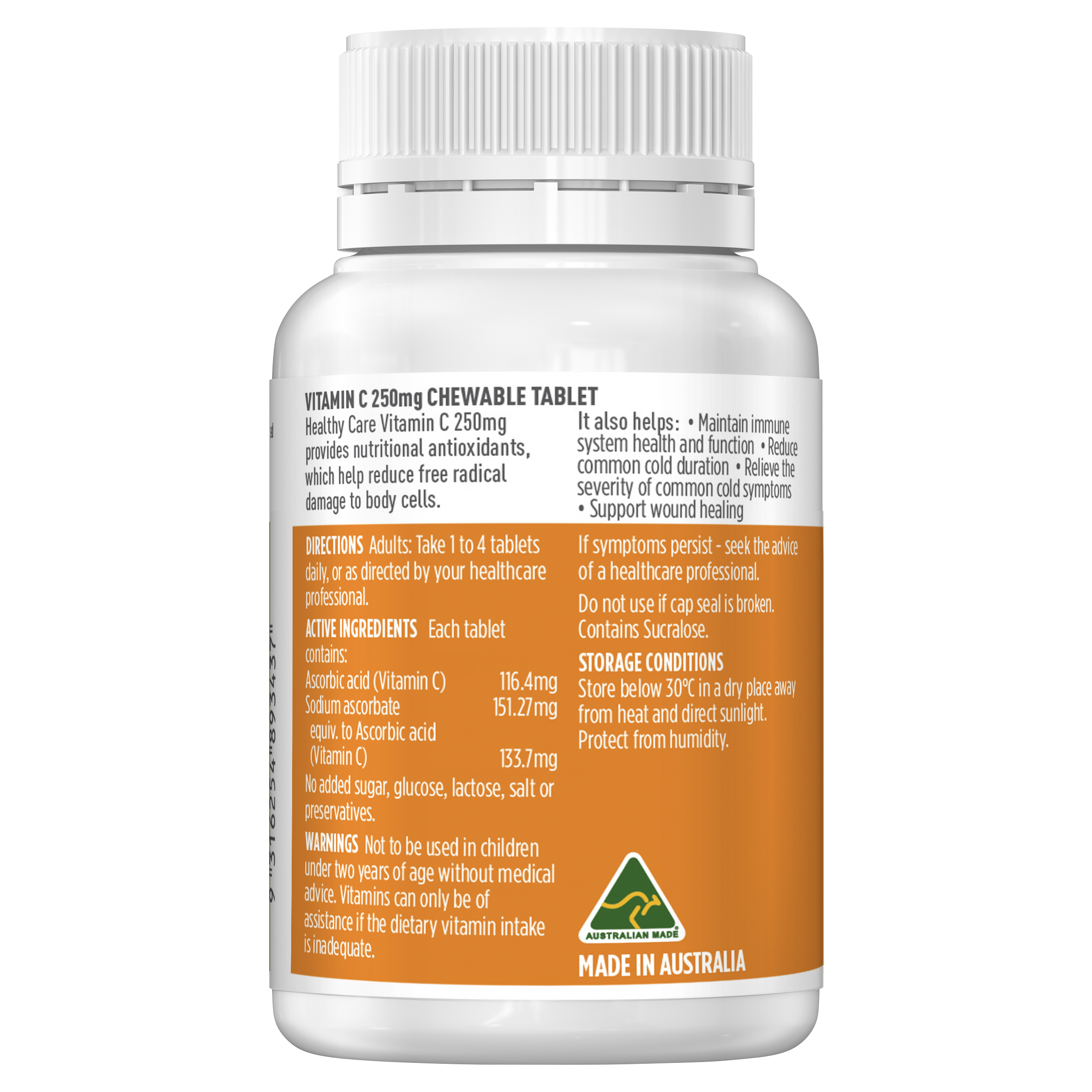 Healthy Care Vitamin C 250mg 150 Tablets - Healthy Care Australia