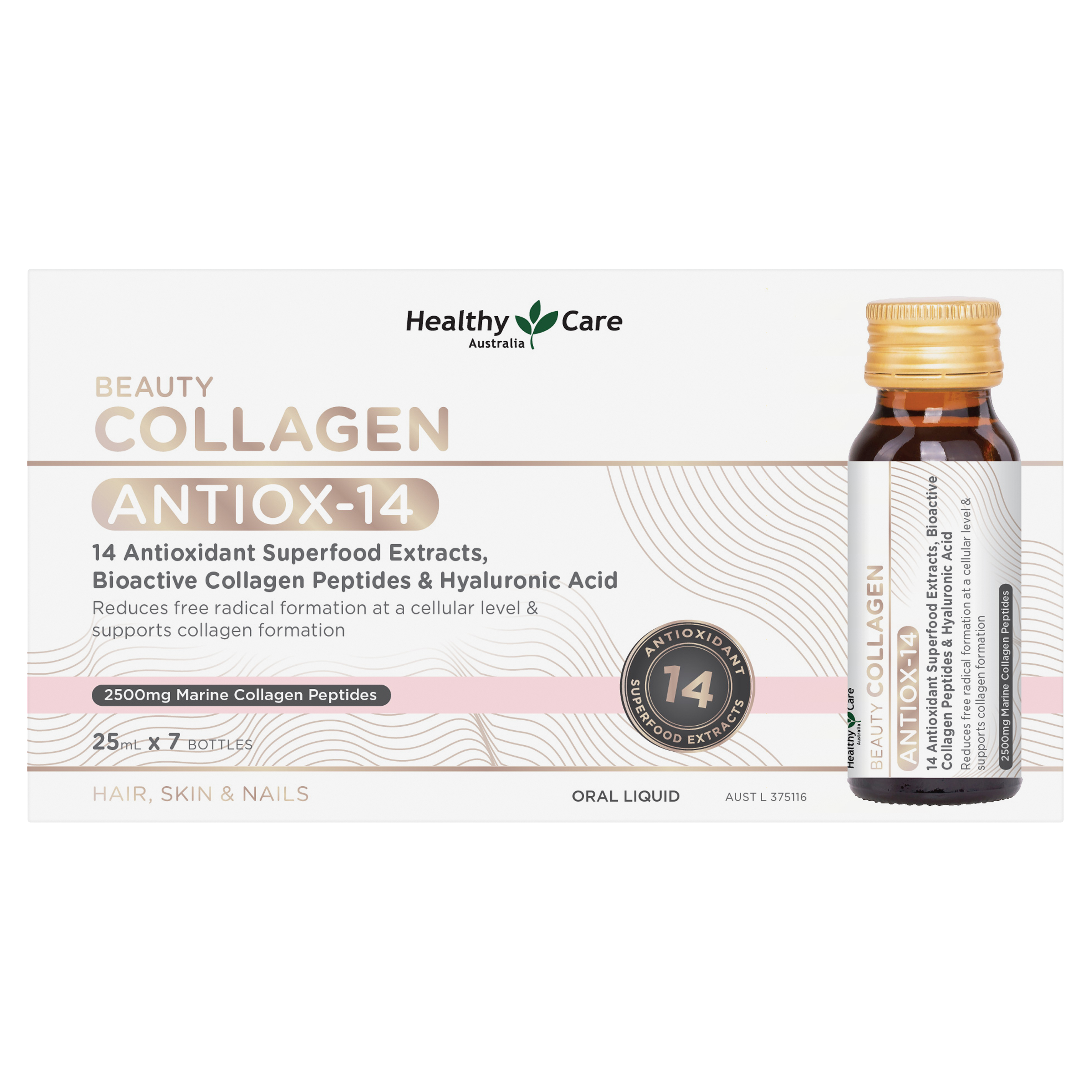 Healthy Care Beauty Collagen Antiox-14 PLUS Shots 25mL x 7 Pack - Healthy Care Australia