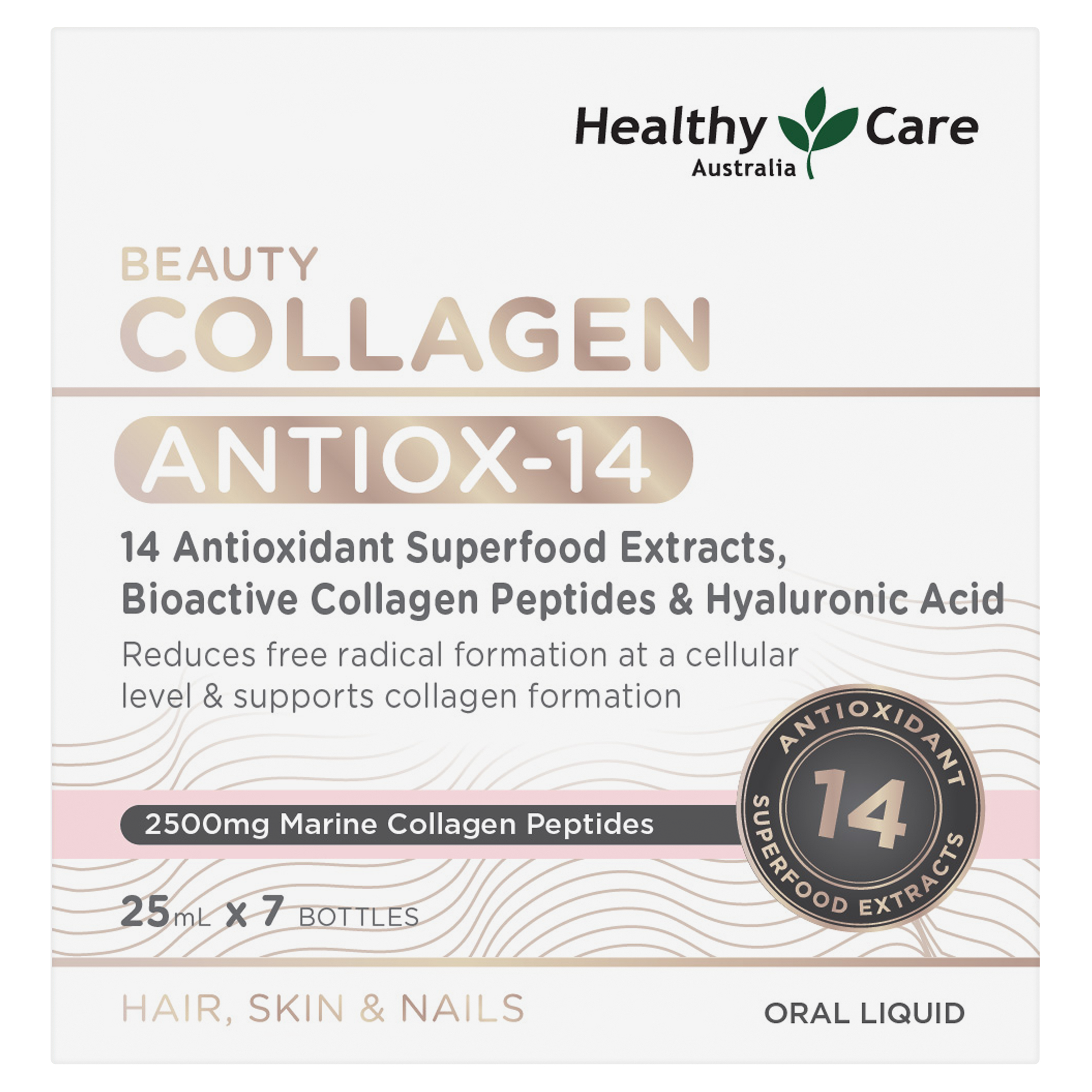 Healthy Care Beauty Collagen Antiox-14 PLUS Shots 25mL x 7 Pack - Healthy Care Australia