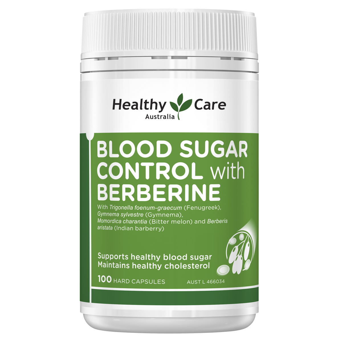 Healthy Care Blood Sugar Control with Berberine - 100 Hard Capsules