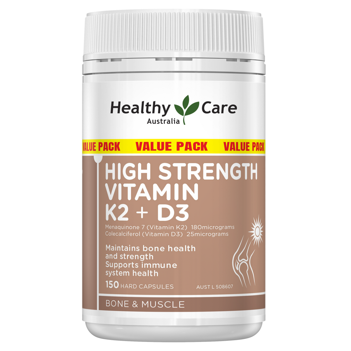 Healthy Care High Strength Vitamin K2 + D3 - 150 Hard Capsules
