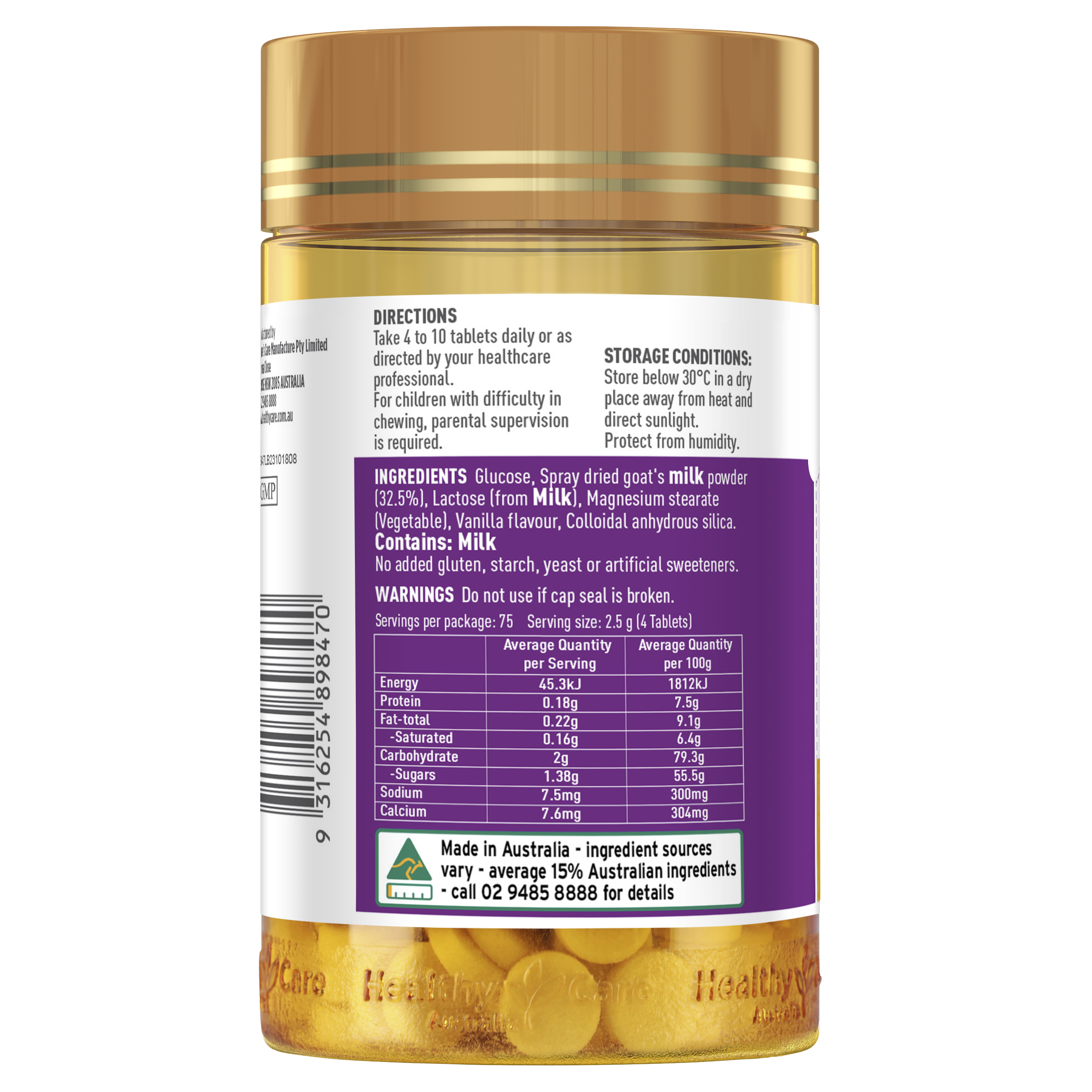 Healthy Care Kids Goat Milk Vanilla Flavour - 300 Tablets