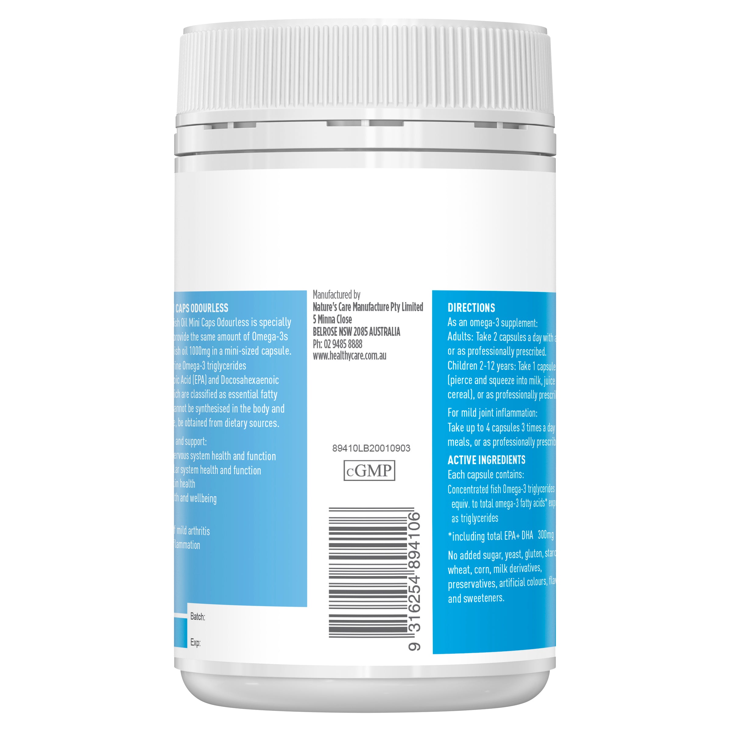 Fish Oil Mini Caps Odourless 200 Capsules Benefits-Vitamins & Supplements-Healthy Care Australia