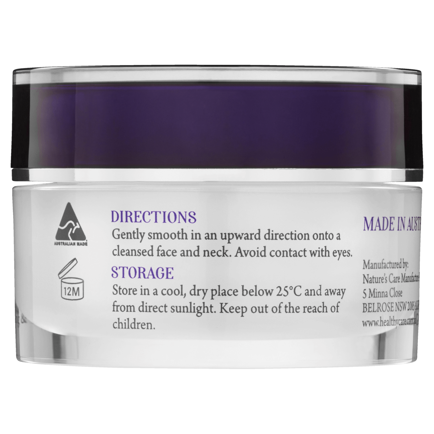 Grape Seed Beauty Face Moisturiser 30g in container showing directions and storage-Healthy Care Australia