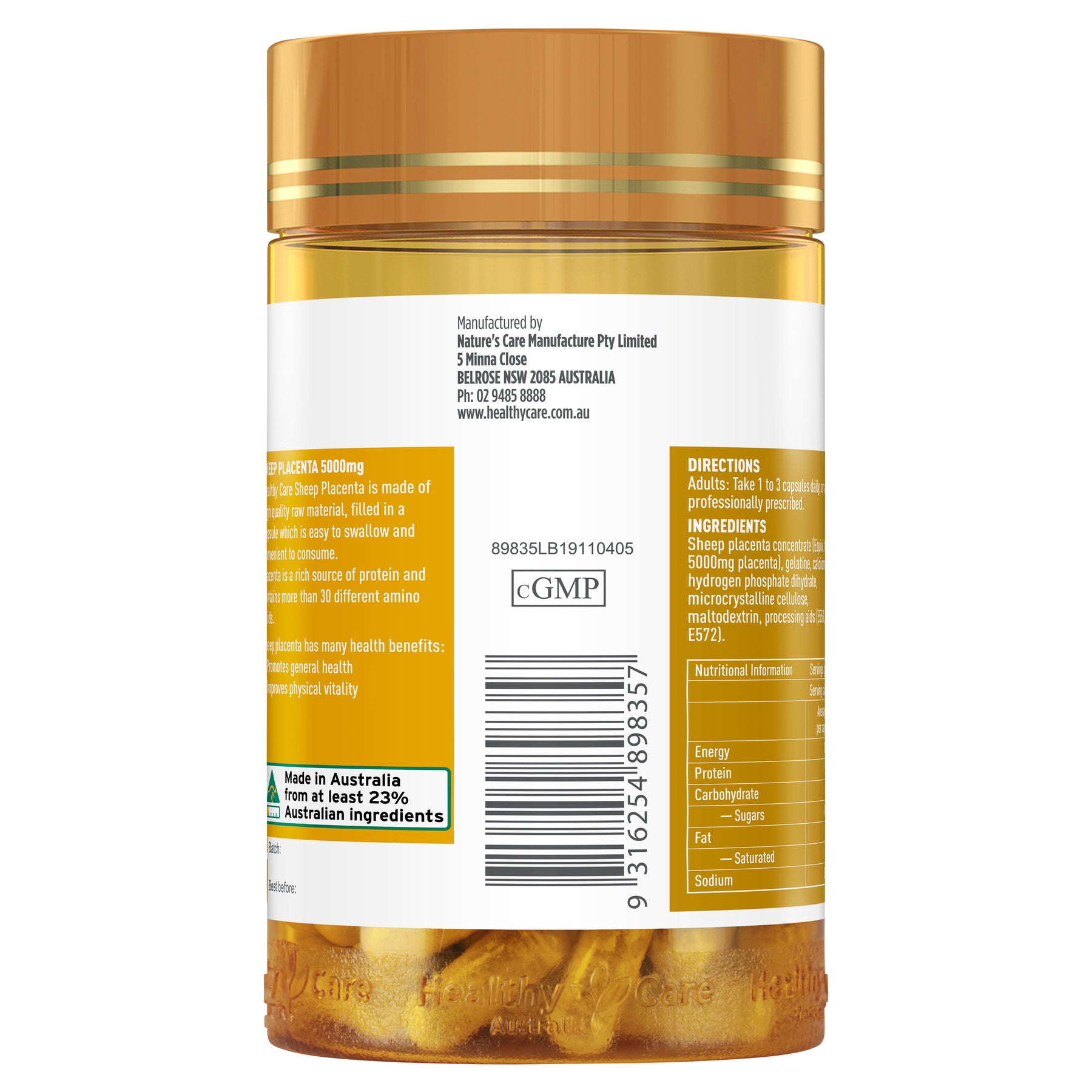 Healthy Care Sheep Placenta 5000mg 100 Capsule Barcode, Manufacturer
