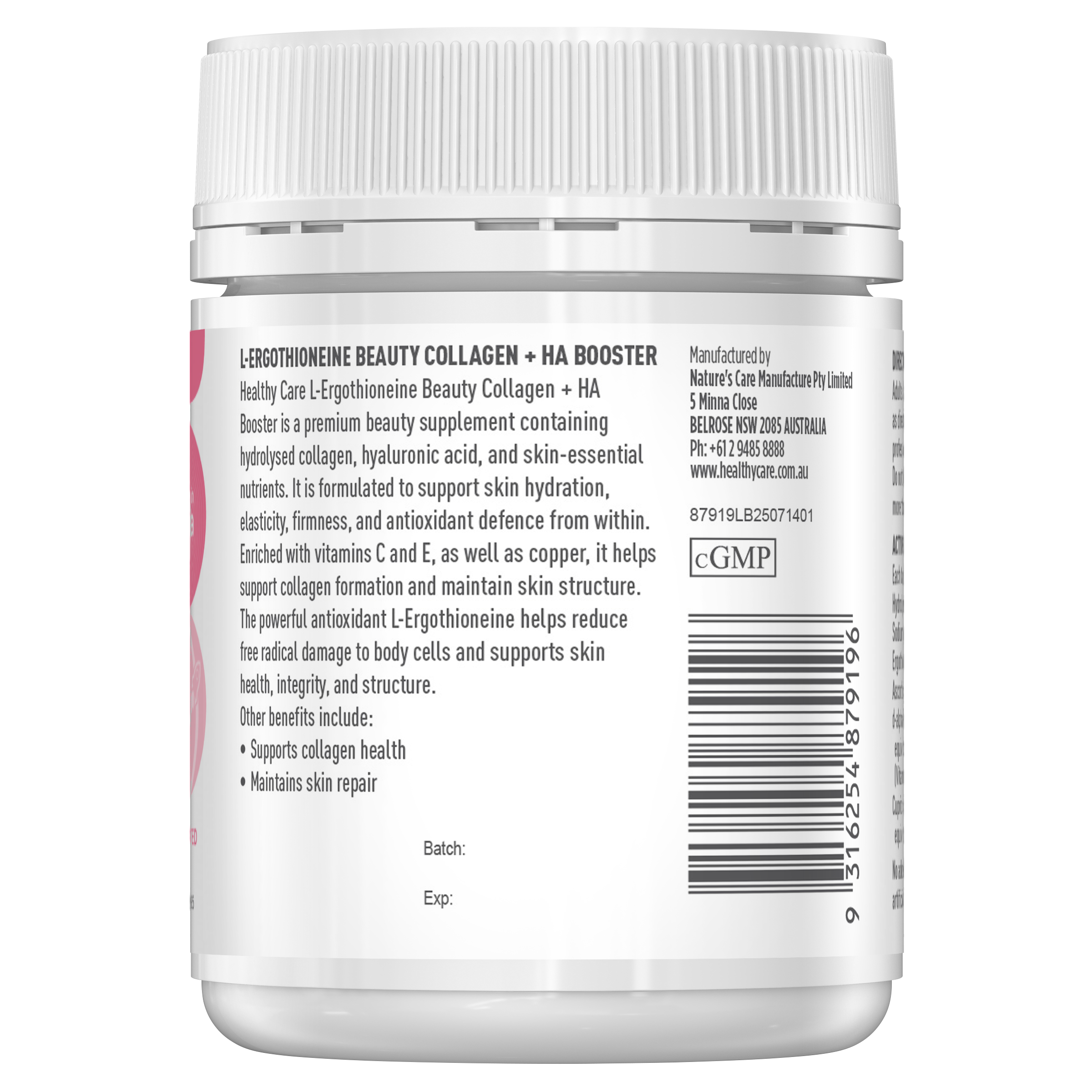 Healthy Care Plus L-Ergothioneine Beauty Collagen + HA Booster 60 Capsules