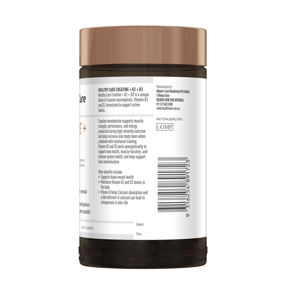 Healthy Care Creatine + K2 + D3 - 120 Tablets