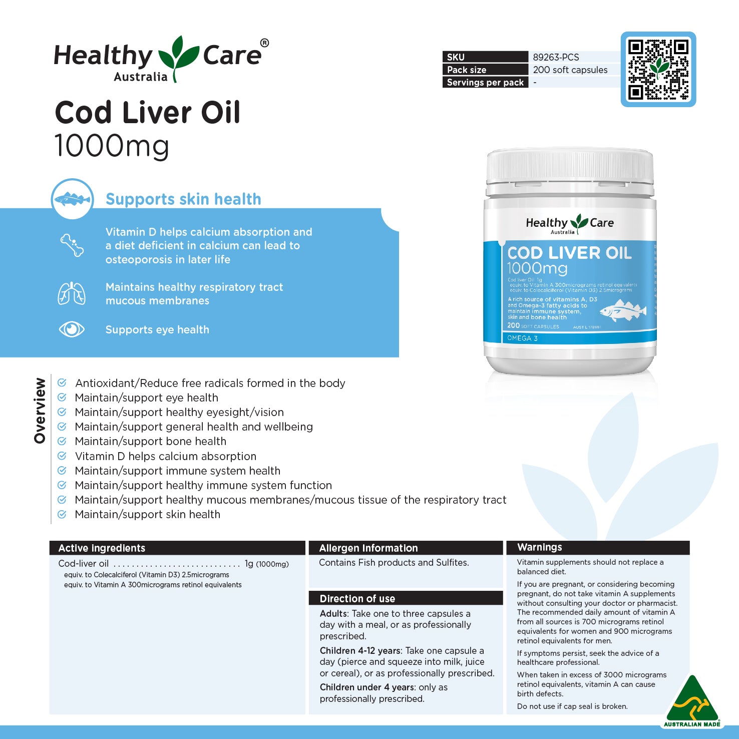 Healthy Care Cod Liver Oil 1000mg 200 Capsules