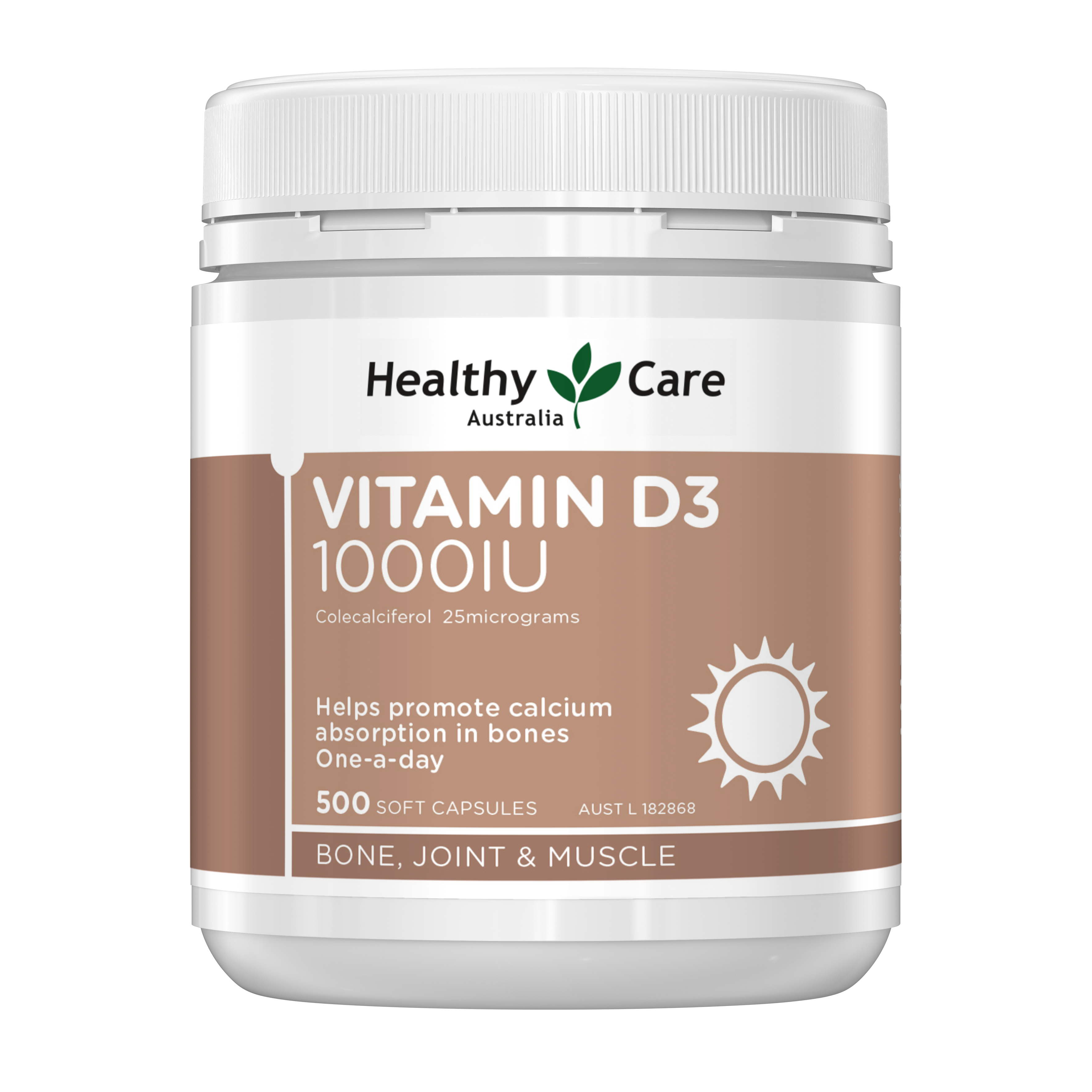 Healthy Care Vitamin D3 1000IU - 500 Capsules