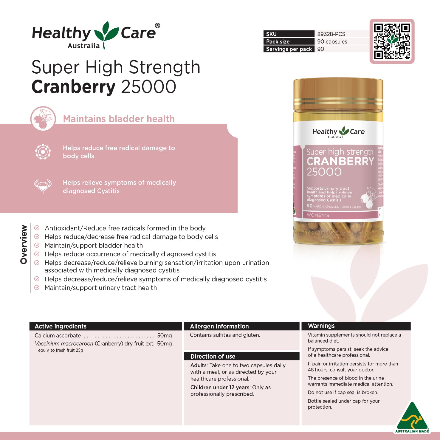 Healthy Care Super High Strength Cranberry 25000 - 90 Capsules