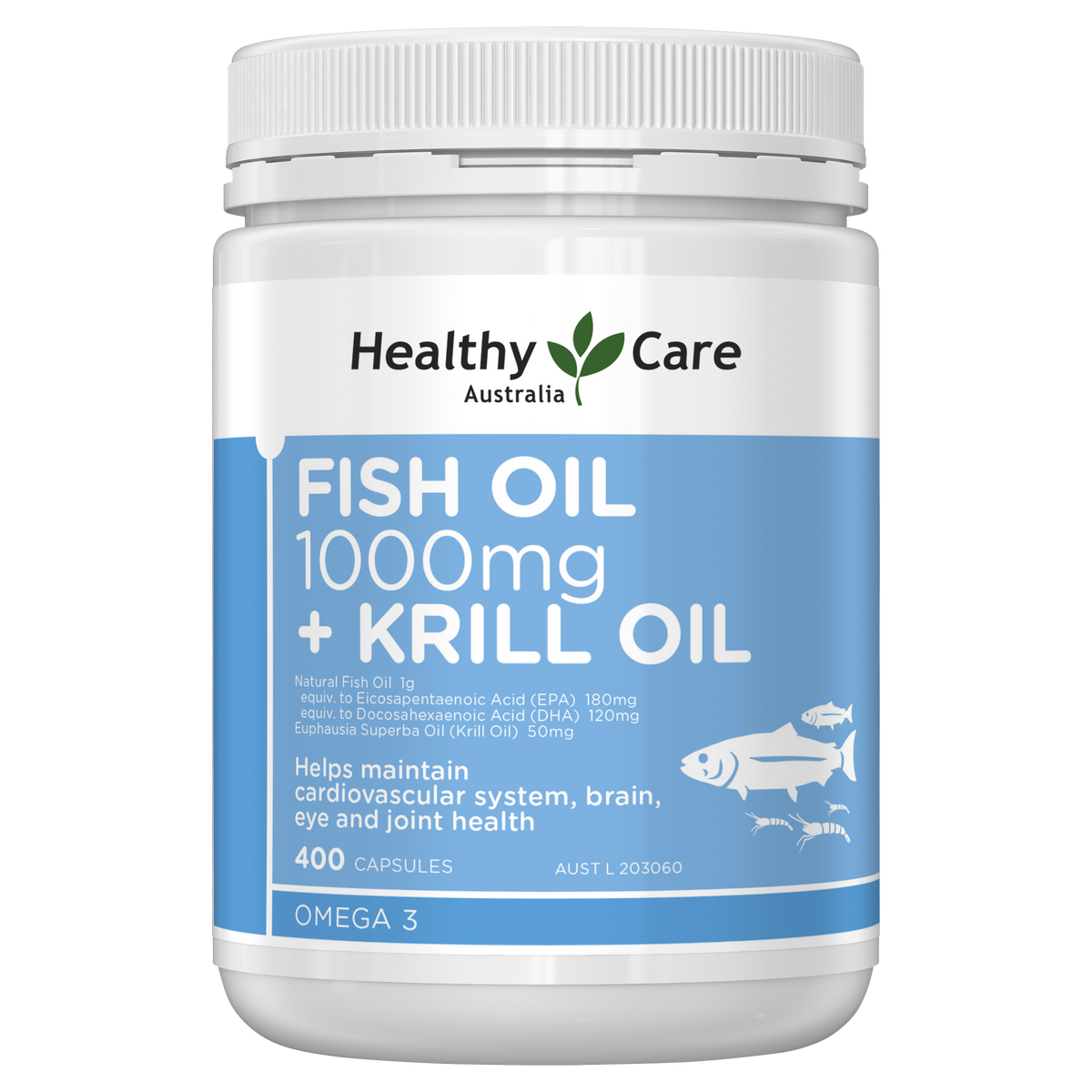 Healthy Care Fish Oil 1000mg + Krill Oil 400 Capsules