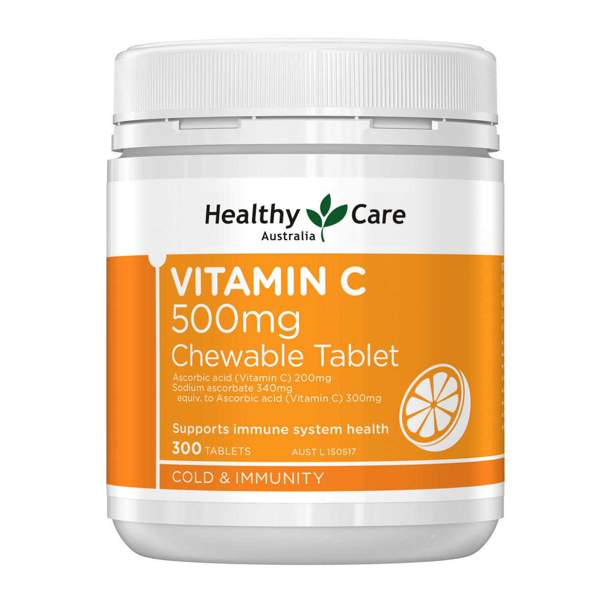 Healthy Care Vitamin C 500mg Chewable - 300 Tablets