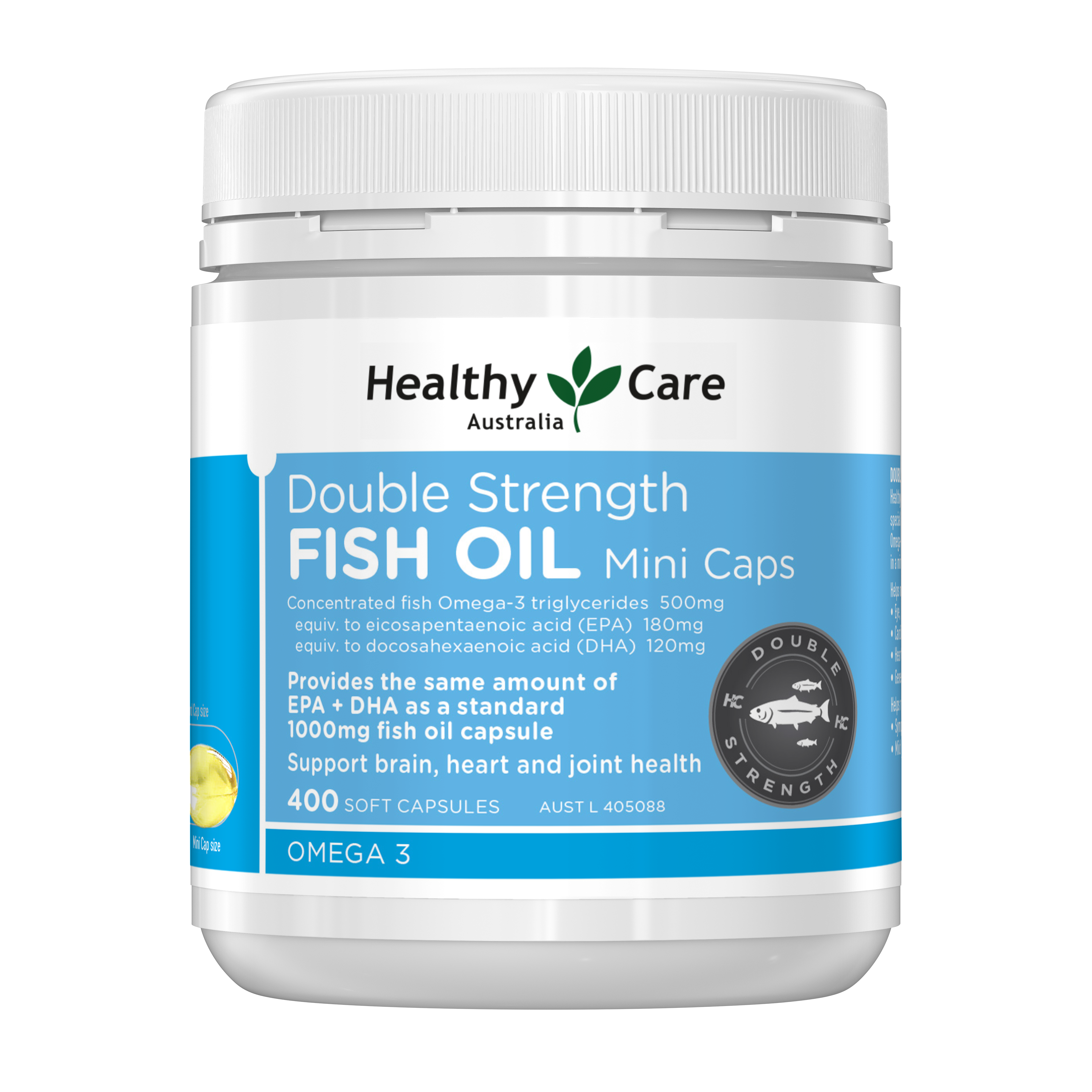 Healthy Care Double Strength Fish Oil Mini Caps - 200 Capsules