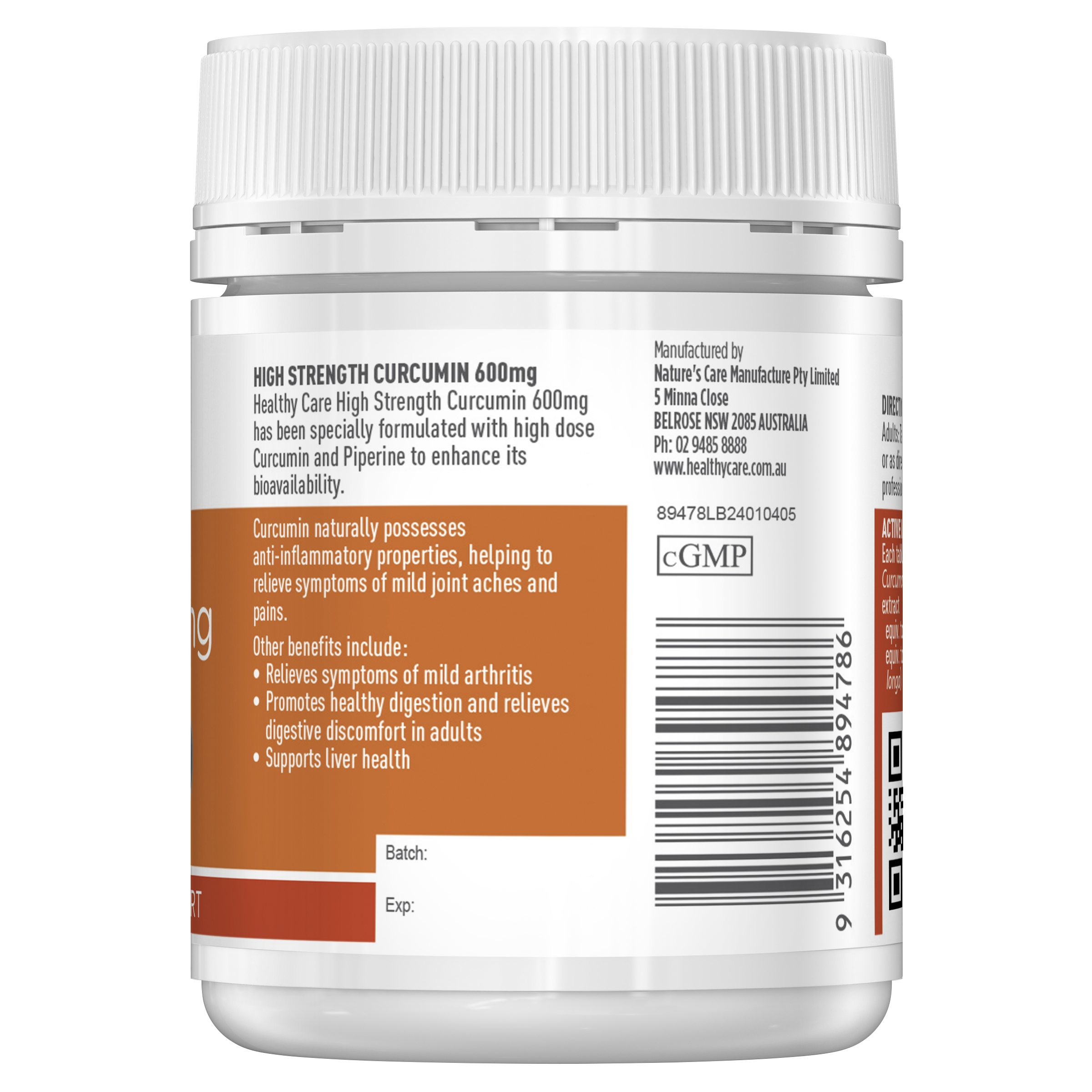 Healthy Care High Strength Curcumin 600mg 60 Tablets