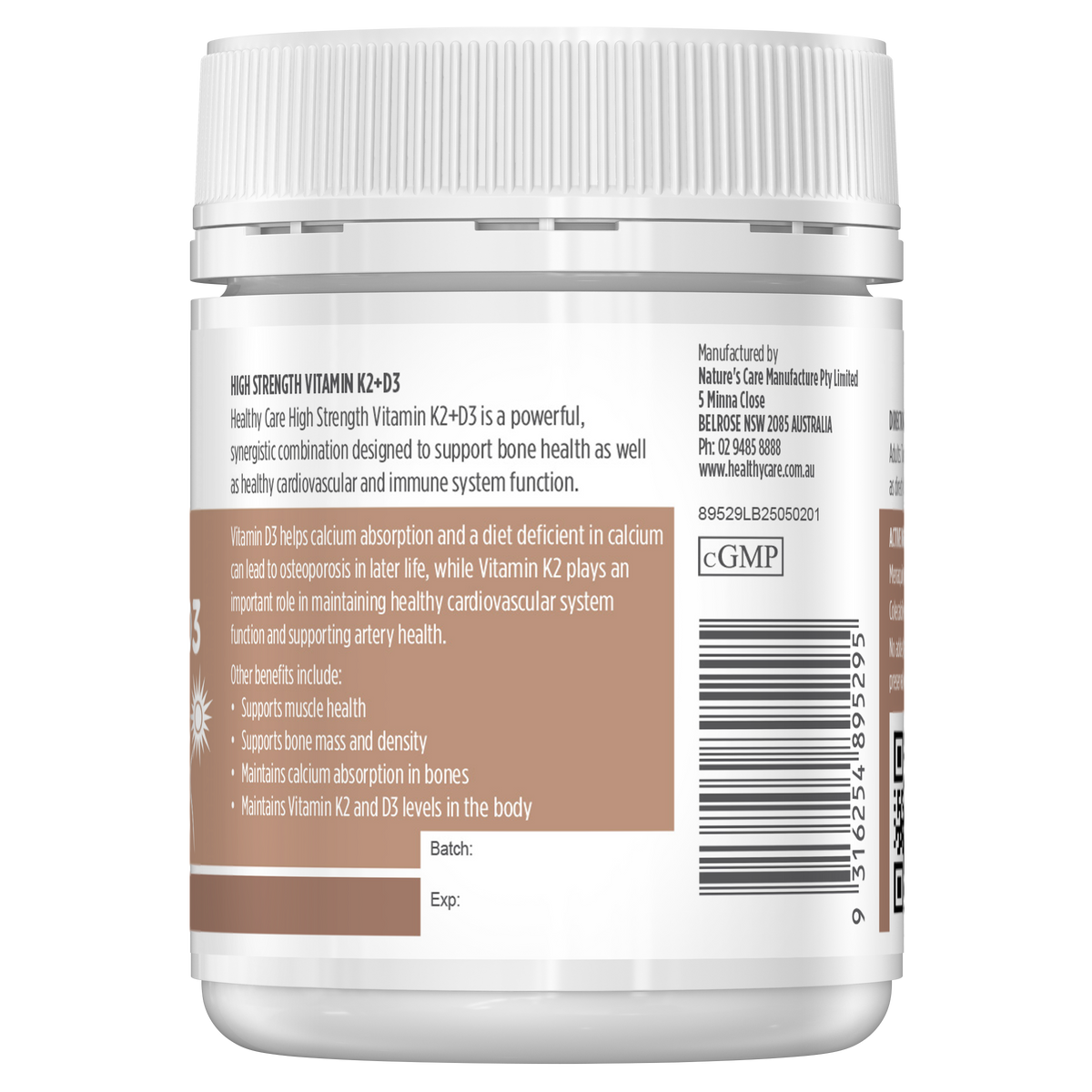 Healthy Care High Strength Vitamin K2+D3 - 90 Hard Capsules