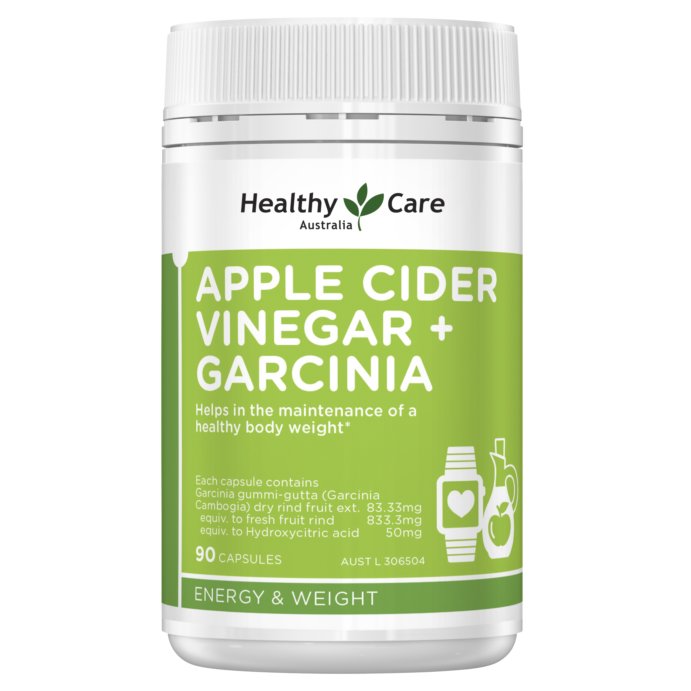 Healthy Care Apple Cider Vinegar + Garcinia 90 Capsules