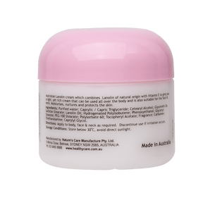 Lanolin Cream With Vitamin E 100g (Back of Tub Packaging)-Lotion & Moisturizer-Healthy Care Australia
