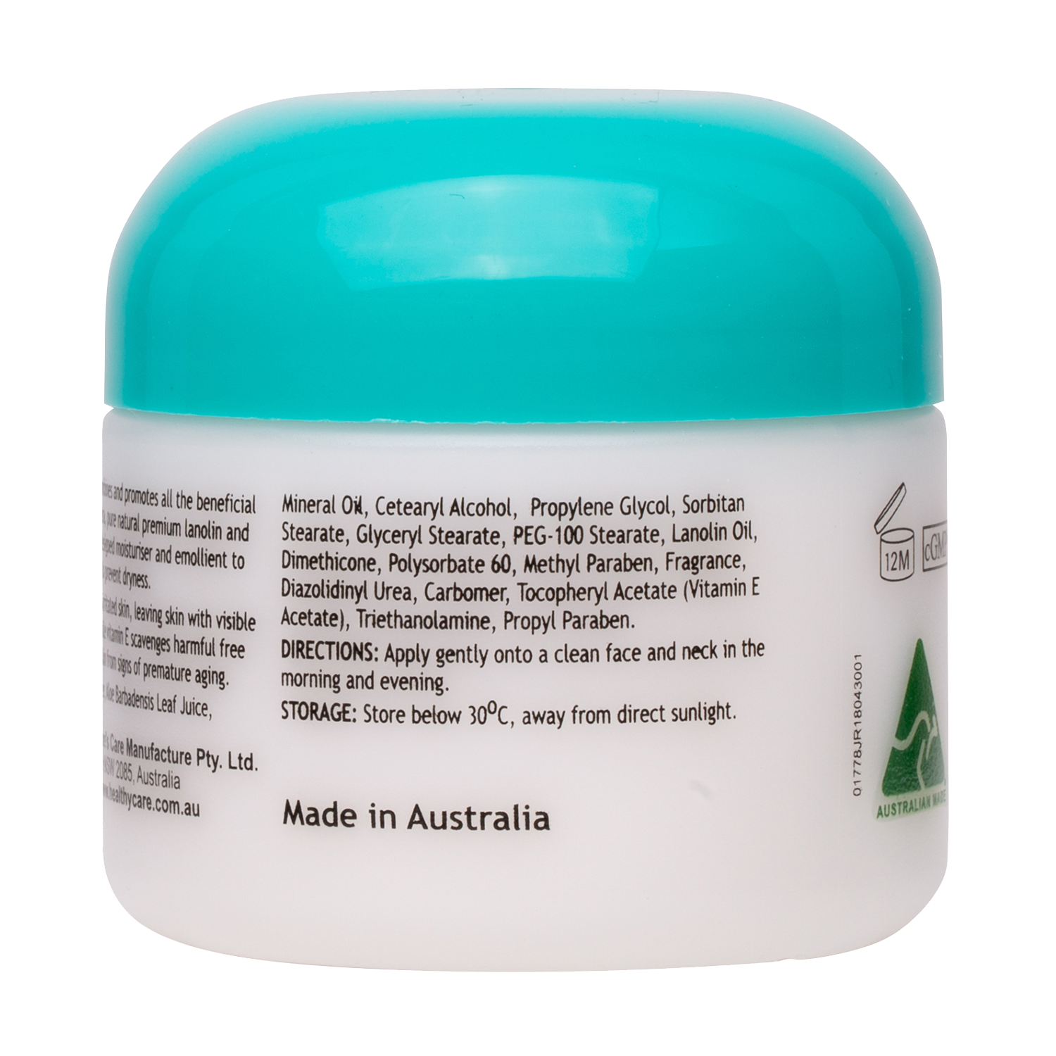 Ingredients, Directions and Storage of 100g Aloe Vera Cream-Lotion & Moisturizer-Healthy Care Australia