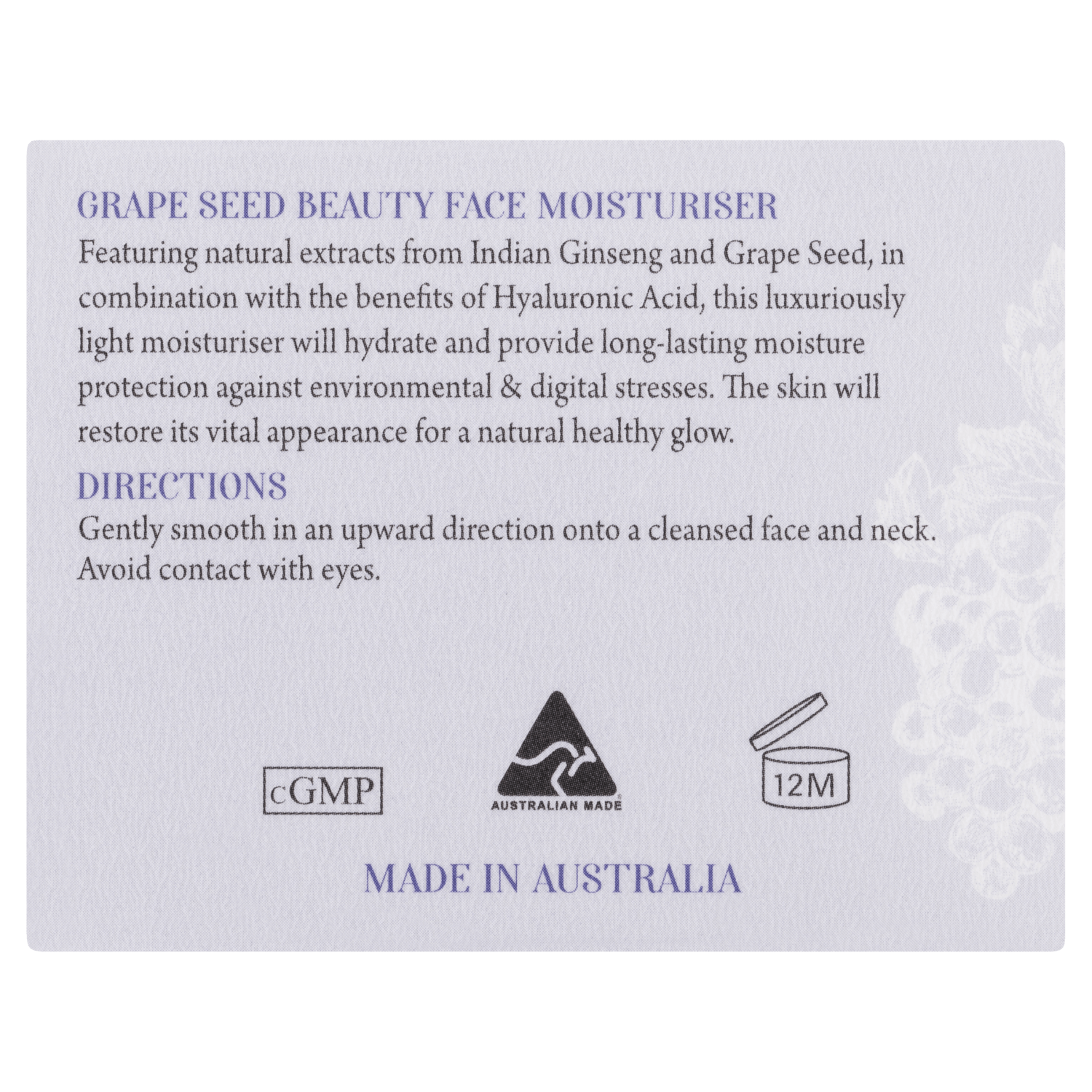 Grape Seed Beauty Face Moisturiser 30g Benefits and Directions-Lotion & Moisturizer-Healthy Care Australia