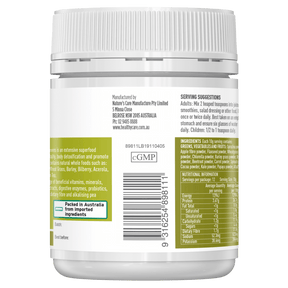 Manufacturer and Barcode of Super Greens 120g Powder-Vitamins & Supplements-Healthy Care Australia